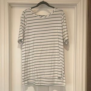 Lane Bryant White and Green Striped Short Sleeve Tee